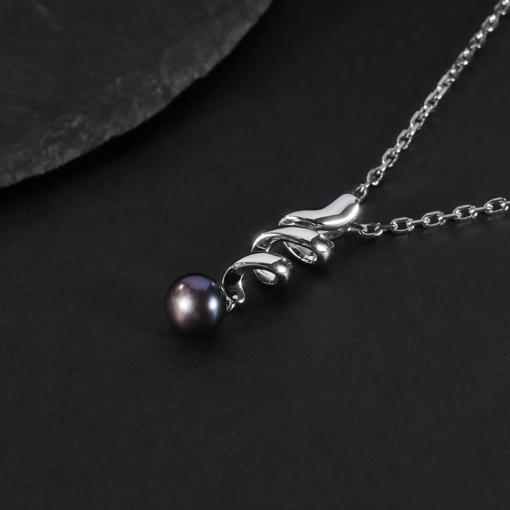 D1032 Abiding Fine Jewelry Brand New 8mm Black Fresh Water Pearl Brand Pendants Spiral Shape Silver 925 Necklace