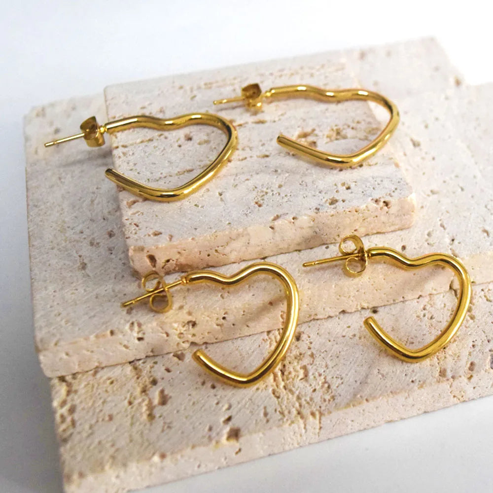 Fashion Stainless Steel Wire Heart Dangle Hoop Diy Beads Hooped Earrings Accessories Outfit Party Jewelry Designer Jewelry