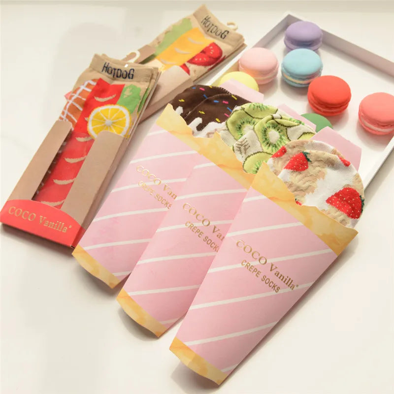 Spring Hot Dog Crepe Creative Funny Women No Show Boat Socks Girls Novelty Low Cut Socks
