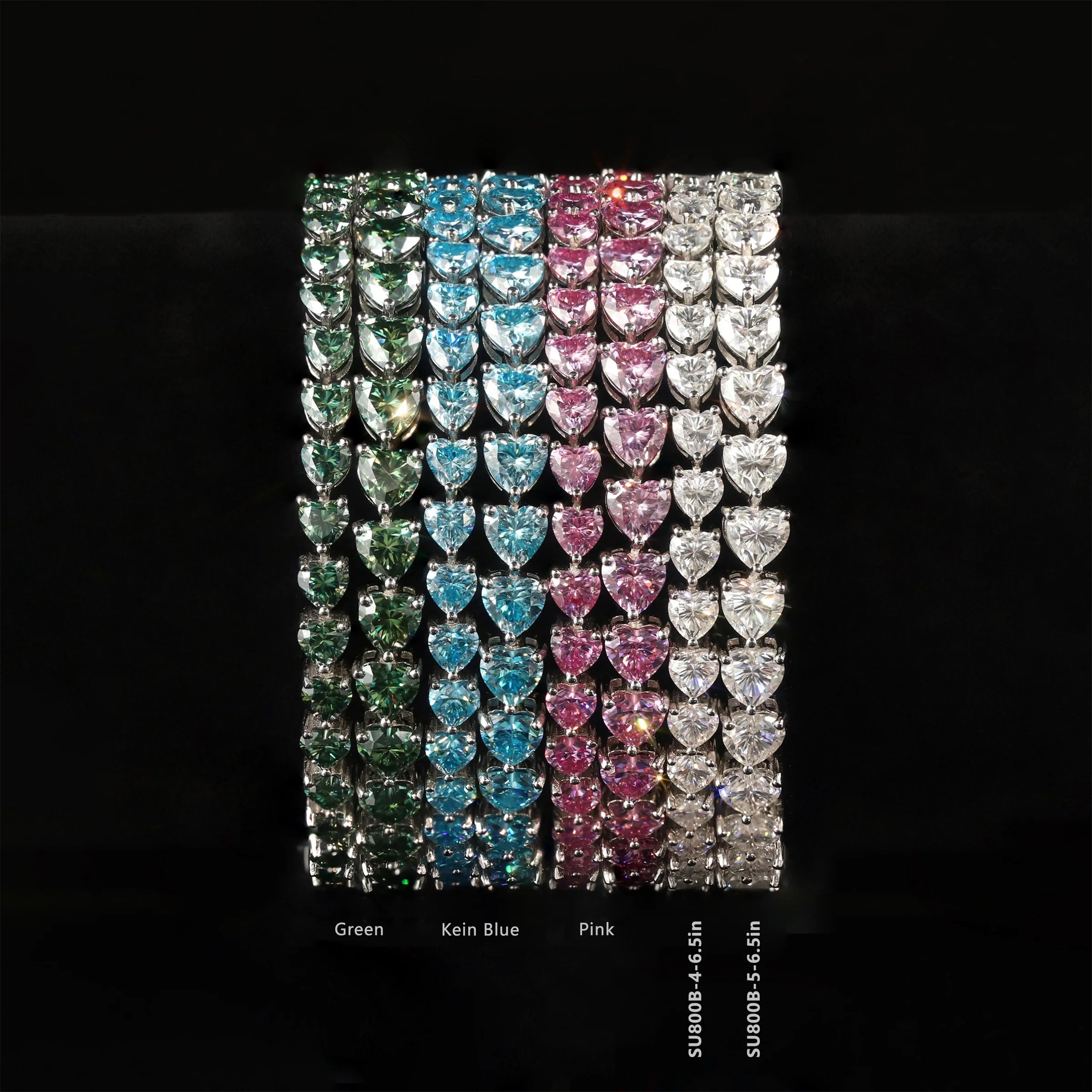 Custom Romantic Heart Shape Colored White Pink Green Blue Moissanite 4MM 5MM 6.5IN 925 Silver Tennis Bracelet in Stock