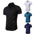 Wholesale Customized Logo Label Stretch Elastic Shirt Men Short Sleeve Casual Formal Shirt for Men