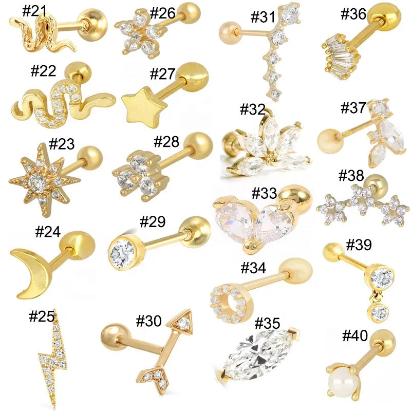 Xjy Hot Sale High Quality 925 Sterling Silver Vintage Earrings Crystal butterfly Piercing Devil Eye Cartilage Piercing Jewelry