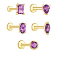 Gold Single Piece S925 Sterling Silver Square Marquise Oval Pear Round Shape Natural Amethyst Piercing Stud Earrings Flat Back