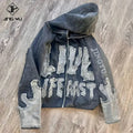 Custom Manufacturer Heavyweight Thick Distressed Embroidery Applique Patch Vintage Women Men Cropped Acid Washed Zip up Hoodie