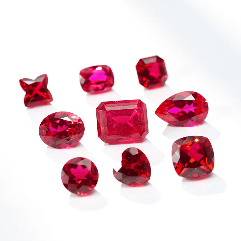New Lab Grown Ruby Sapphire Pear Oval Asscher Cut Polished Red Gemstones Lab Created Loose Gemstone Lab Ruby