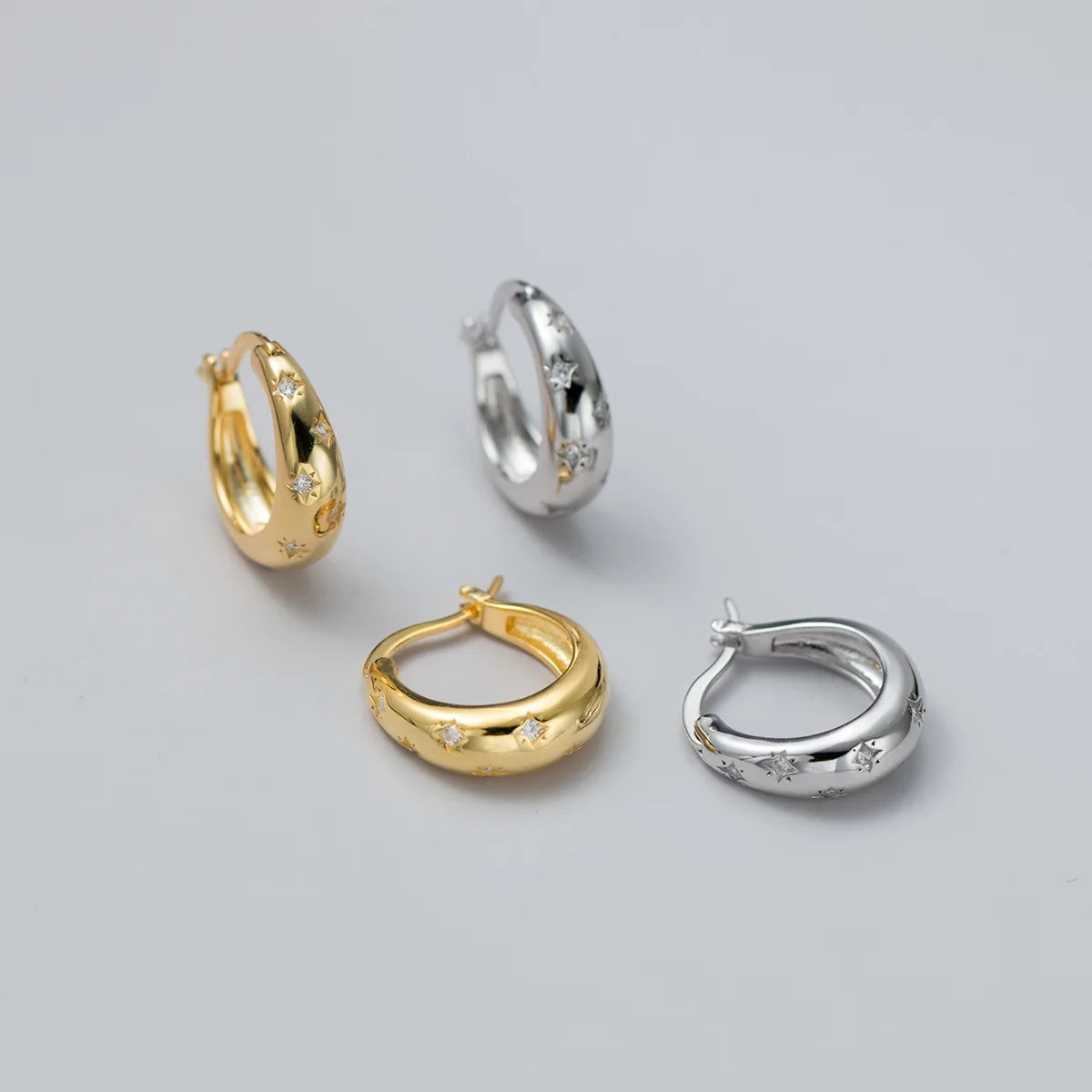 Fashion Jewelry 925 Sterling Silver Thick Round Earring for Women 18K Gold Plated Micro Inlay Zircon Star Hoop huggies Earrings