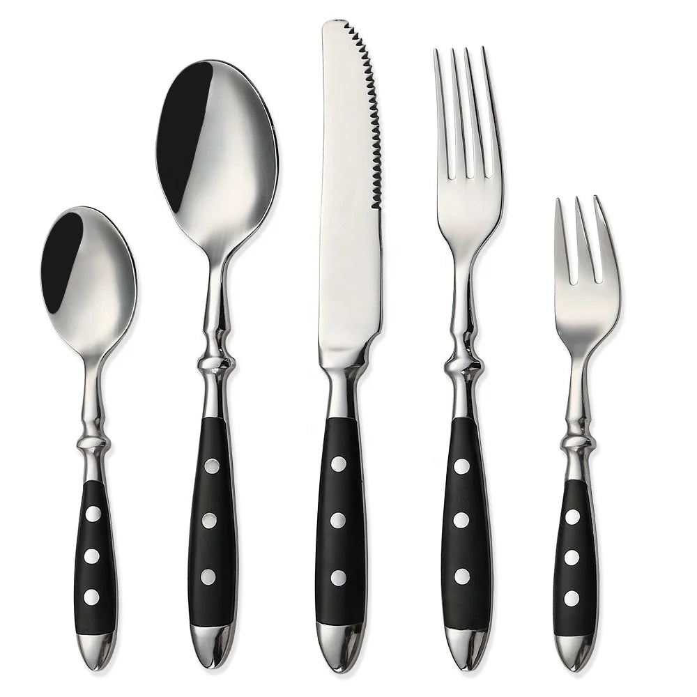 18/0 Stainless Steel Modern Silverware Set with Mirror Polish Bakelite Handle for Home Party & Restaurants