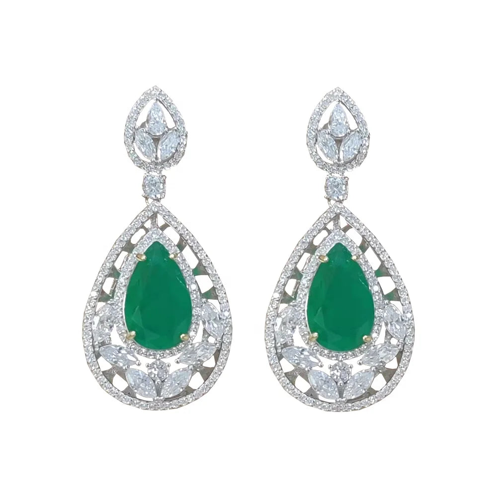 Vintage Emerald Green CZ Drop Earrings | S925 Sterling Silver Dangle Earrings for Women | Fashion Jewelry