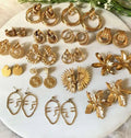 Fashion Jewelry Vintage Gold Plated Flower Face Twisted Brass Chunky Earrings Hoop