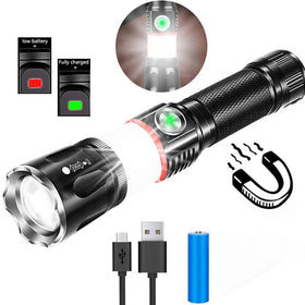 Helius Magnet Torch Light Waterproof USB Rechargeable Aluminum Alloy Flashlight 1000+ Lumens 400-500M Spot Beam Zoom COB