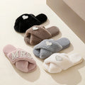 Women's Winter Bride Gift Lightweight Warm Pearls Rhinestone Fluffy Cross Band Faux Fur Slides Bridal Bridesmaid for
