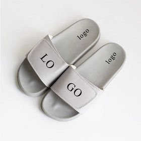 Great Quality Custom Private Logo Unisex Slide Men Grey PVC Slippers Fashion Adjustable PU Shoes Male Footwear Slipper