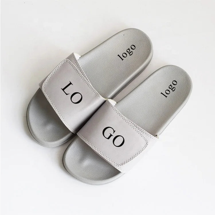 Great Quality Custom Private Logo Unisex Slide Men Grey PVC Slippers Fashion Adjustable PU Shoes Male Footwear Slipper
