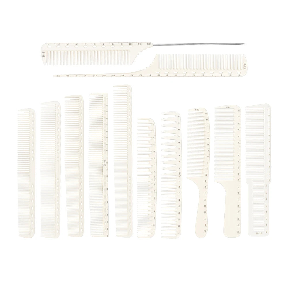 12Pcs Professional Hairdressing Comb Set Barber Hair Styling Cutting Comb Brush Kit with Measure Scale for Salon Barber