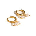 J&D Fashion Jewelry Pearls Earrings 18K Gold Plated Stainless Steel Three Freshwater Pearl Hoop Earring for Women