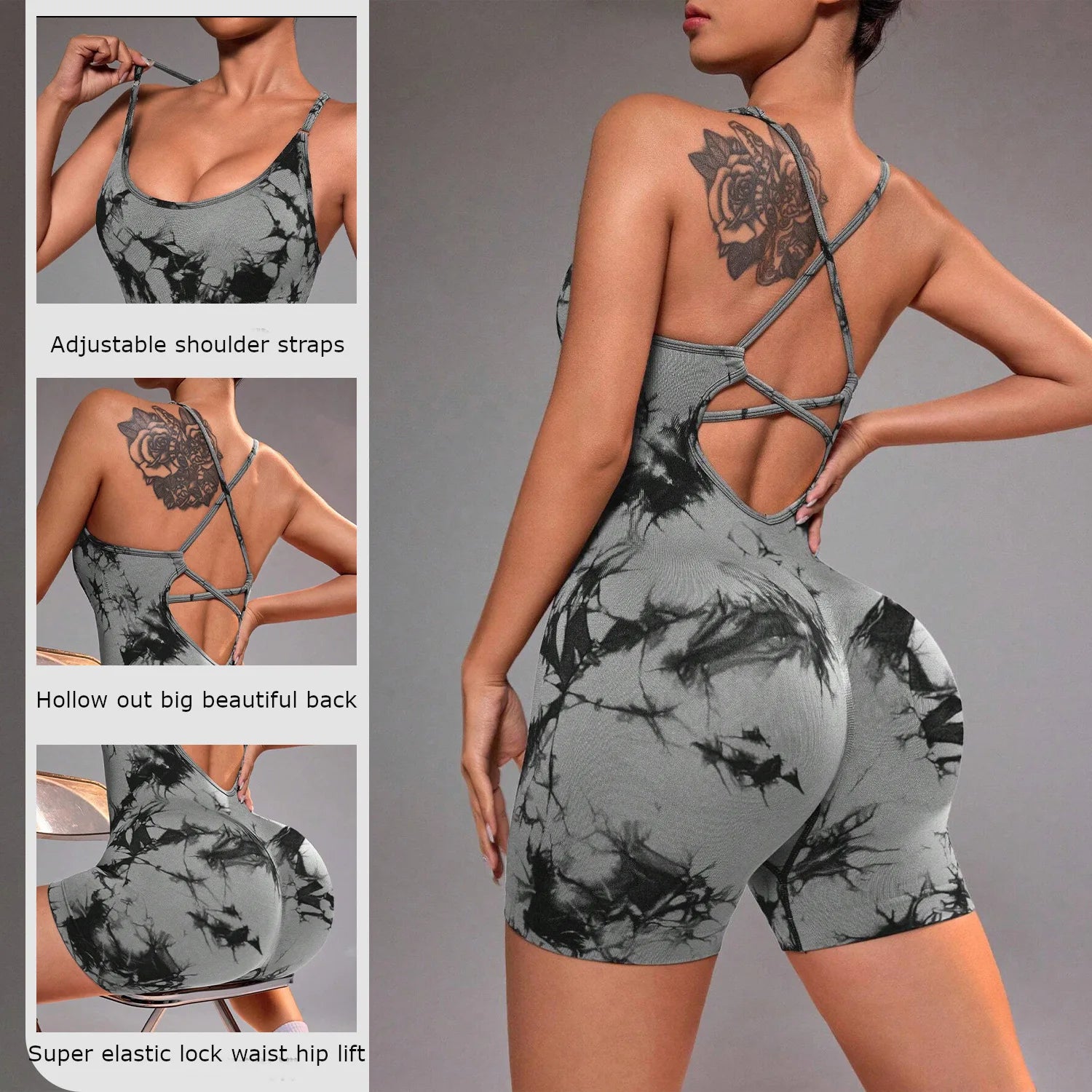 Seamless Tie-dye One-piece Yoga Wear Beauty Back One-piece Peach Hip Sports Stretch High-waist Hip Lifting Gym Clothes