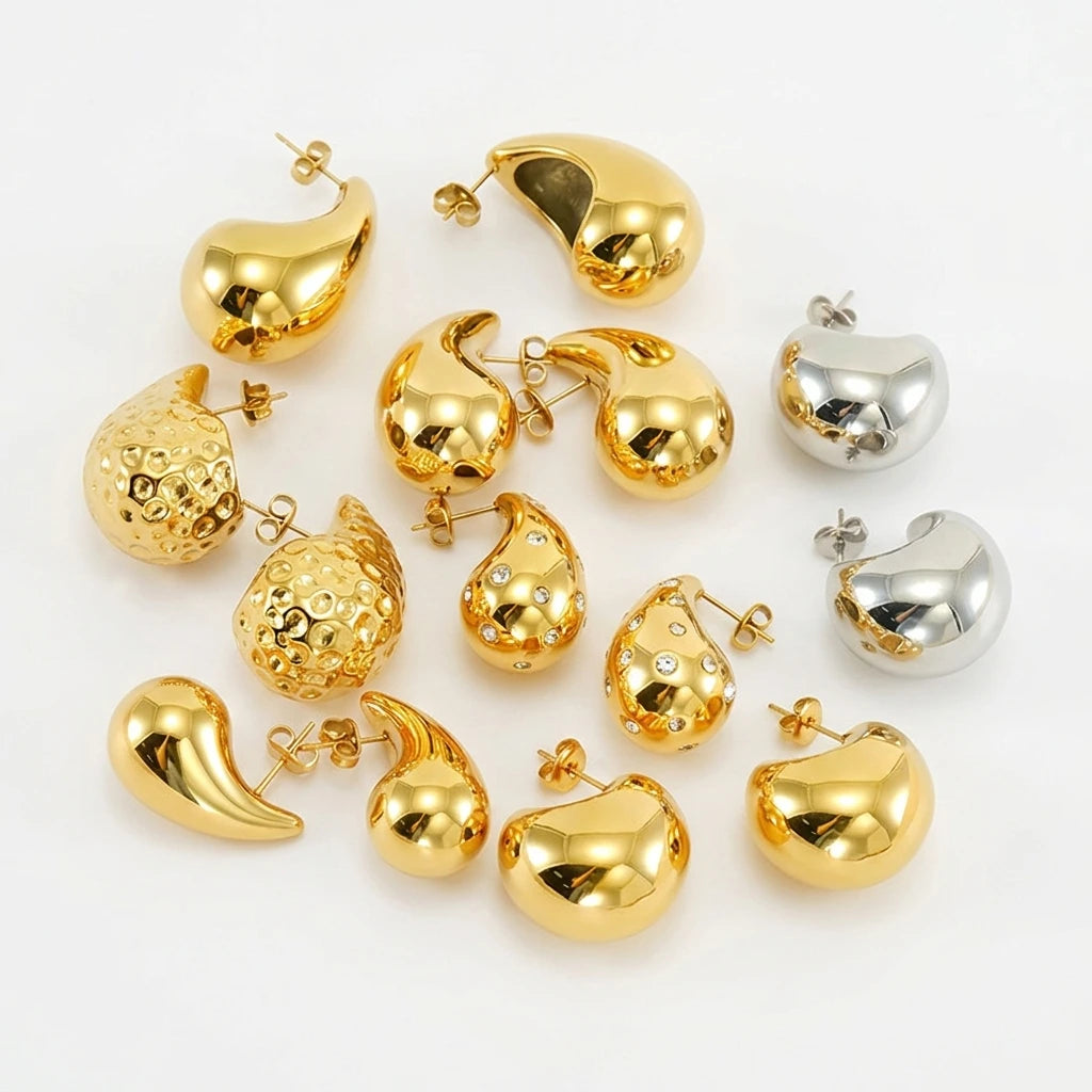 Jachon 18k Gold Plated Earrings Stainless Steel Earring Jewelry Minimalist Hollow Out Water Drop Stud Earrings for Women