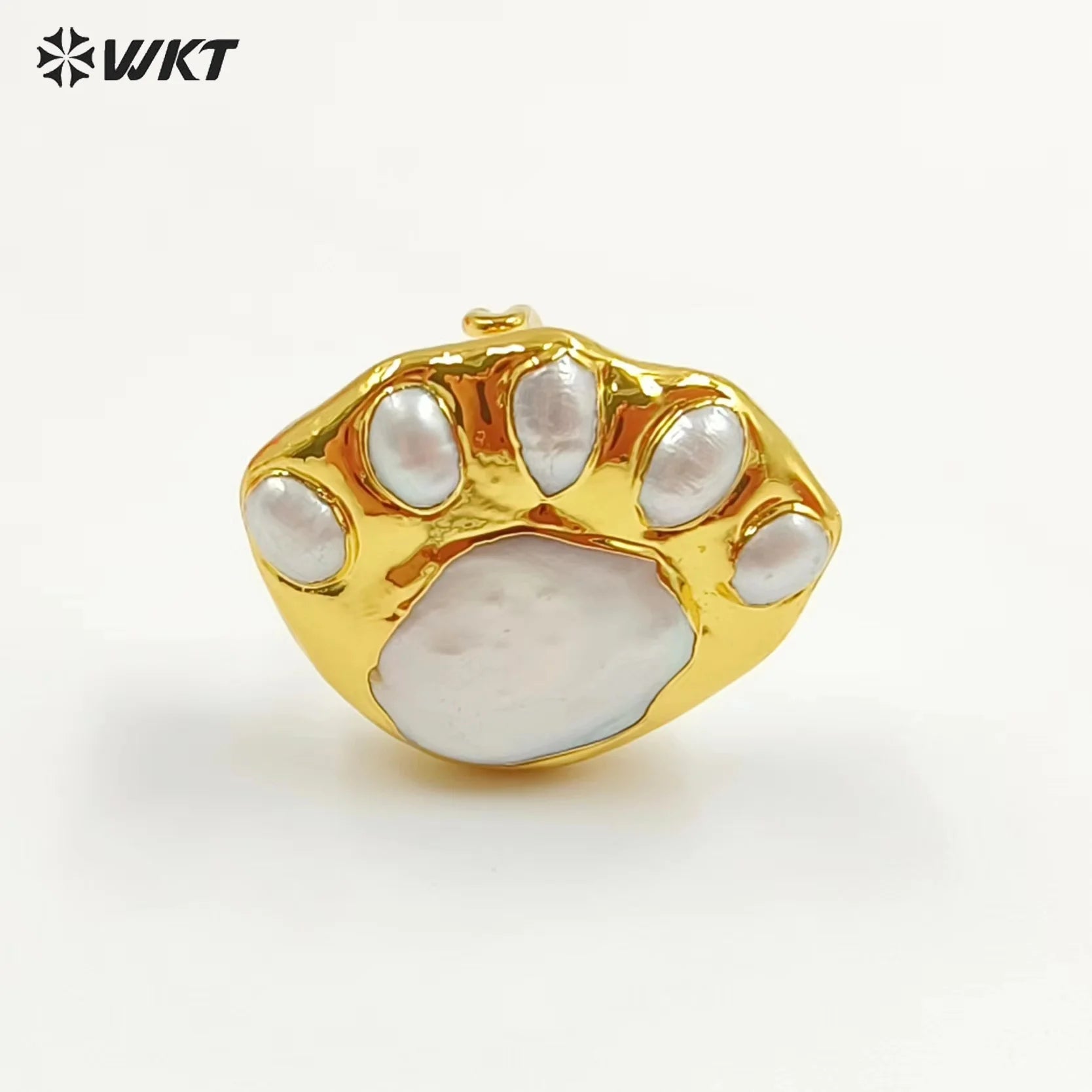 WT-MPR072 Unique Energy Gorgeous Freshwater Pearl Fan Shape Eye Lucky Women 18K Real Gold Plated Anneversary Ring