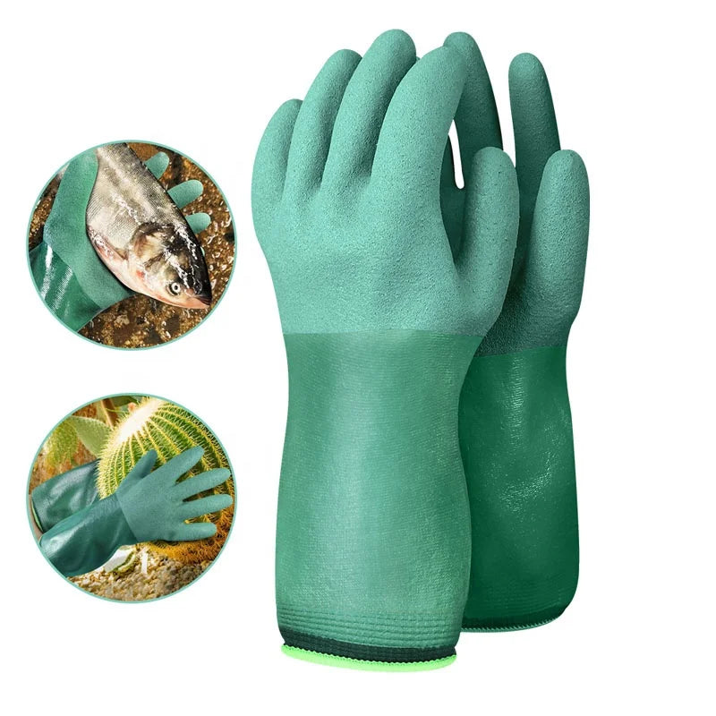 Long Sleeve Waterproof Thorn Proof Nitrile Coated Working Gloves Fishery Garden Gloves for Gardening Fishing Clamming