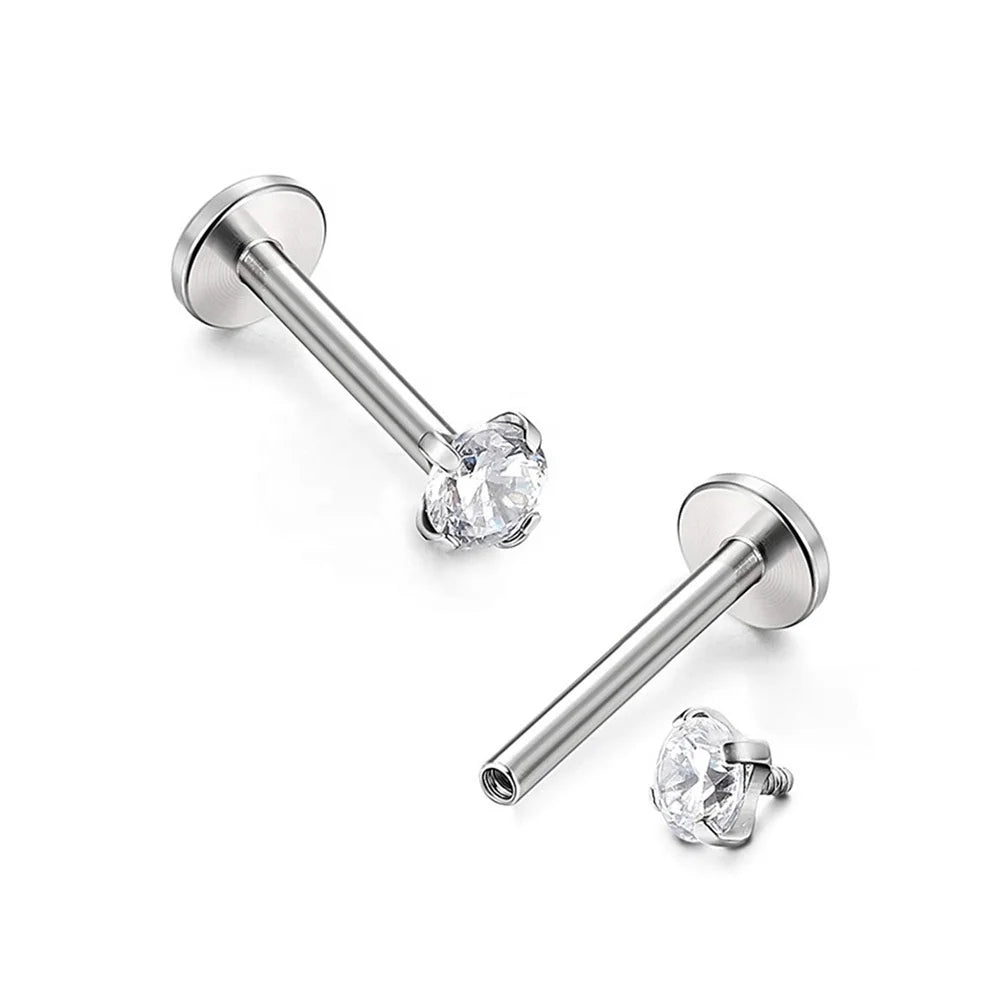The Latest Design Lip Jewelry Four Prong CZ Top Internally Threaded Monroe Labret Piercing Wholesale Zircon Ear Stud