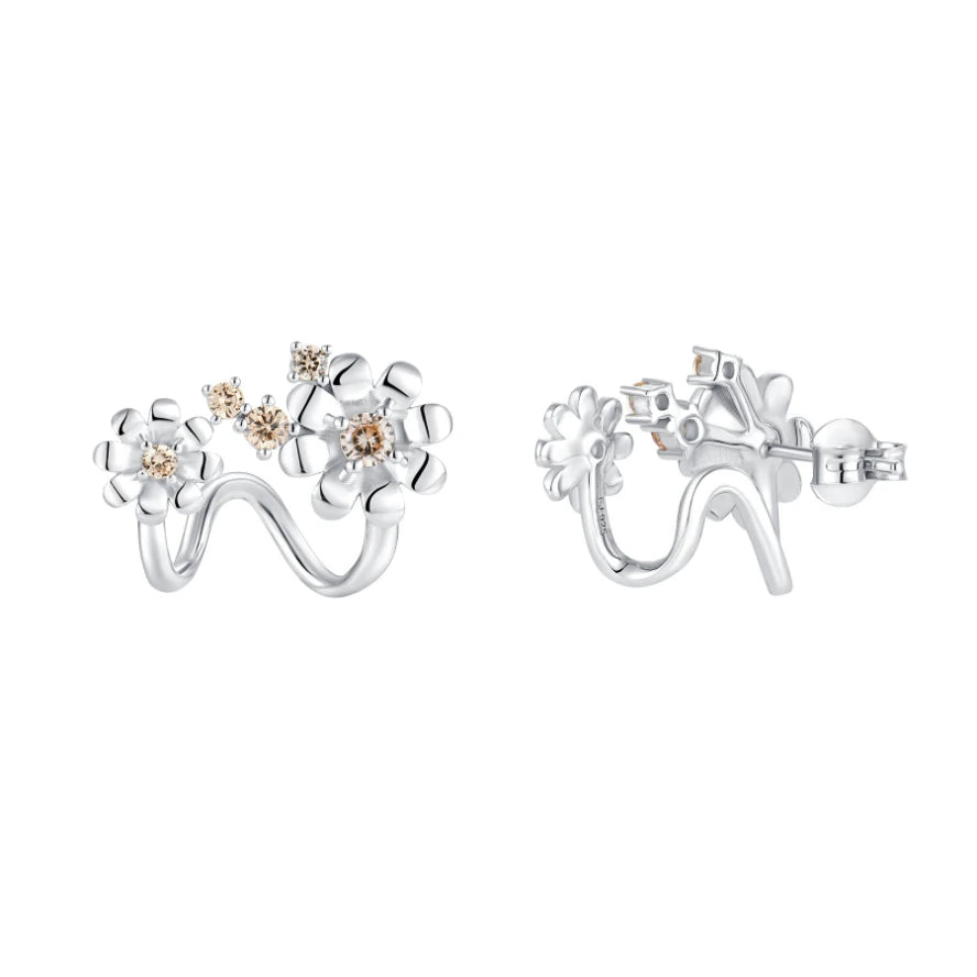 YiLun 925 Sterling Silver Luxury Clip-on Earrings Fine Jewelry  Cubic Zirconia Classic Flower Earring