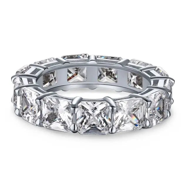 Sterling Silver Princess Cut All-Around Band Ring 5MM Cubic Zirconia Square Princess Cut Rings