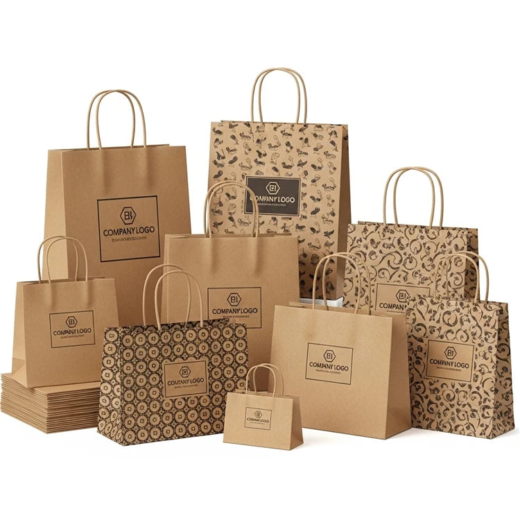 XJY Logo Printing Eco Friendly Acceptable Bag Kraft Paper Shoes Clothing Custom Hanldle Gift Bags with Business logo