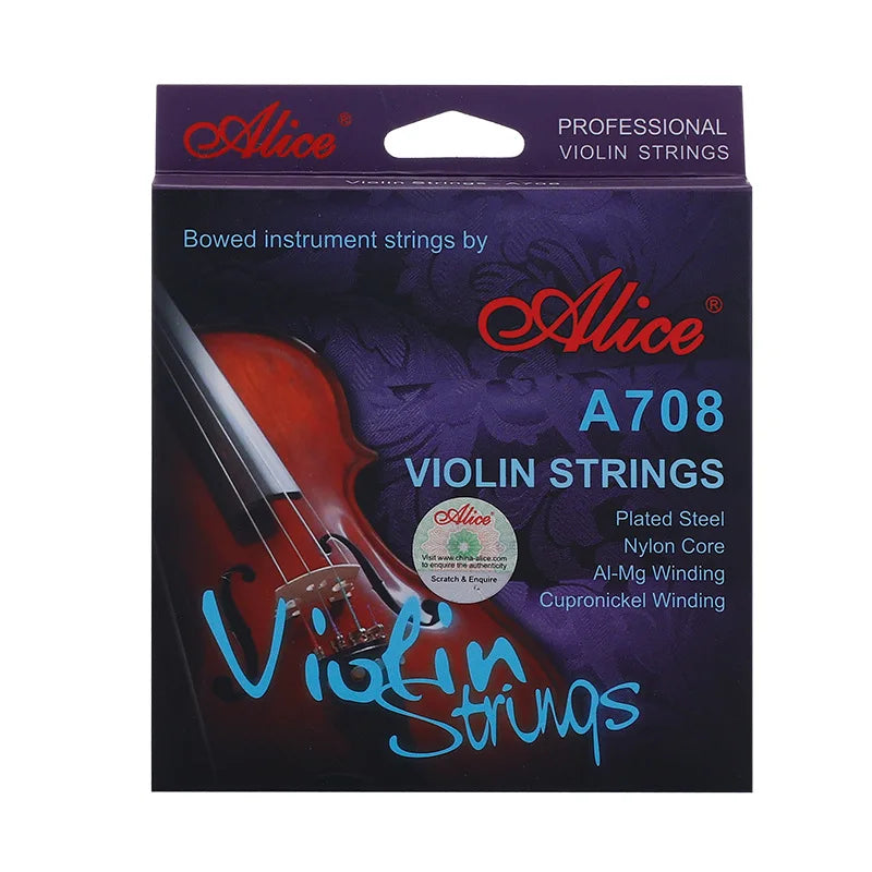 Factory Wholesale Violin Parts Professional Alice A708 Nylon Core Silver Wrapped Strings Set