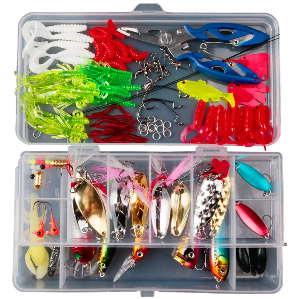 SNEDA Multifunction Assorted Creature Bait Matel Spoon Minnow Crankbait Bass Fishing Lure Set With Fishing Tackle Box
