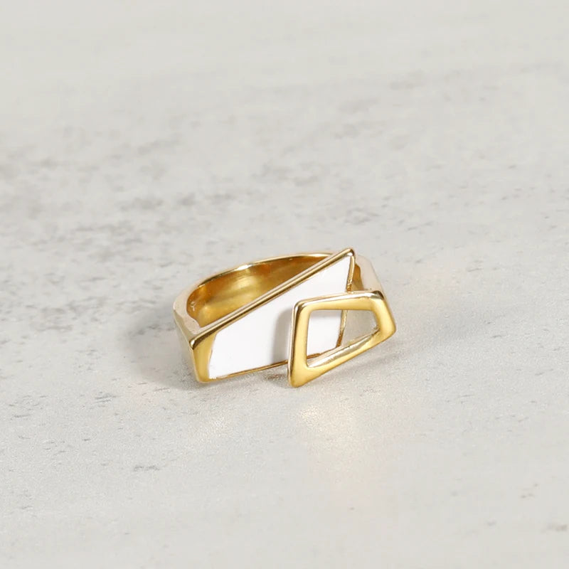 Fashion Hot Sale Enamel Open Ring 18K Gold Plated Ring Stainless Steel Waterproof Fashion Ring