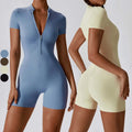 Custom Logo One Piece Fitness Short Sleeve Jumpsuit Summer Half Zip up Workout Activewear  Sport Yoga Jumpsuit