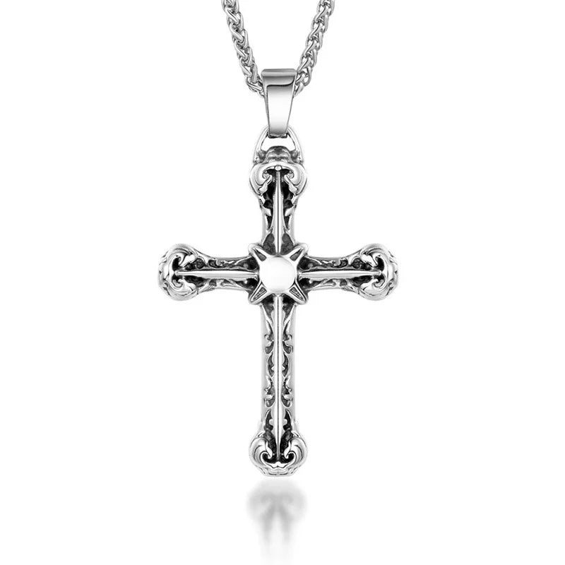 Men's New Vintage Religious Cross Pendant Necklace Popular Punk Hiphop Style Statement Jewelry with Fine Pendants & Charms