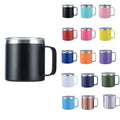 14oz Powder Coated Coffee Mug Stainless Steel Office Cup Double Walled Insulated Tea Drinking Tumbler with Handle Lid