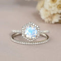 925 Sterling Silver Jewelry Hexagon Natural Moonstone Moonstone Dainty Ring Set