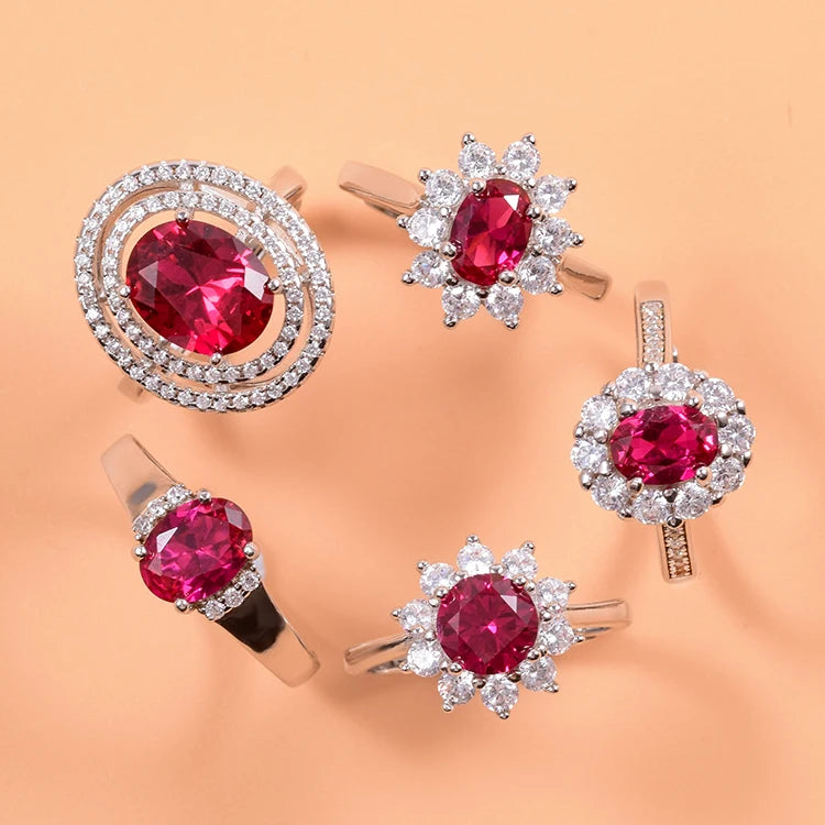 Luxury Jewelry Ruby Oval Cut 5x7mm 925 Sliver Rings Jewelry Women