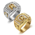 New Design Hip Hops Religious Square Stainless Steel Zircon Ring Jewelry Silver Gold Tone Horse Head Pattern Mens Rings