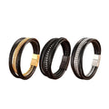 18k Fashion Couple Leather Braided Charm Stainless Steel Multilayer Bracelet Titanium Steel Men's Bangle