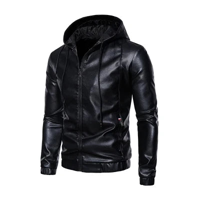 New Jacket Men's Leather Jacket Fall and Winter Padded of the Casual Trend of Hooded Biker Clothing Work Jacket