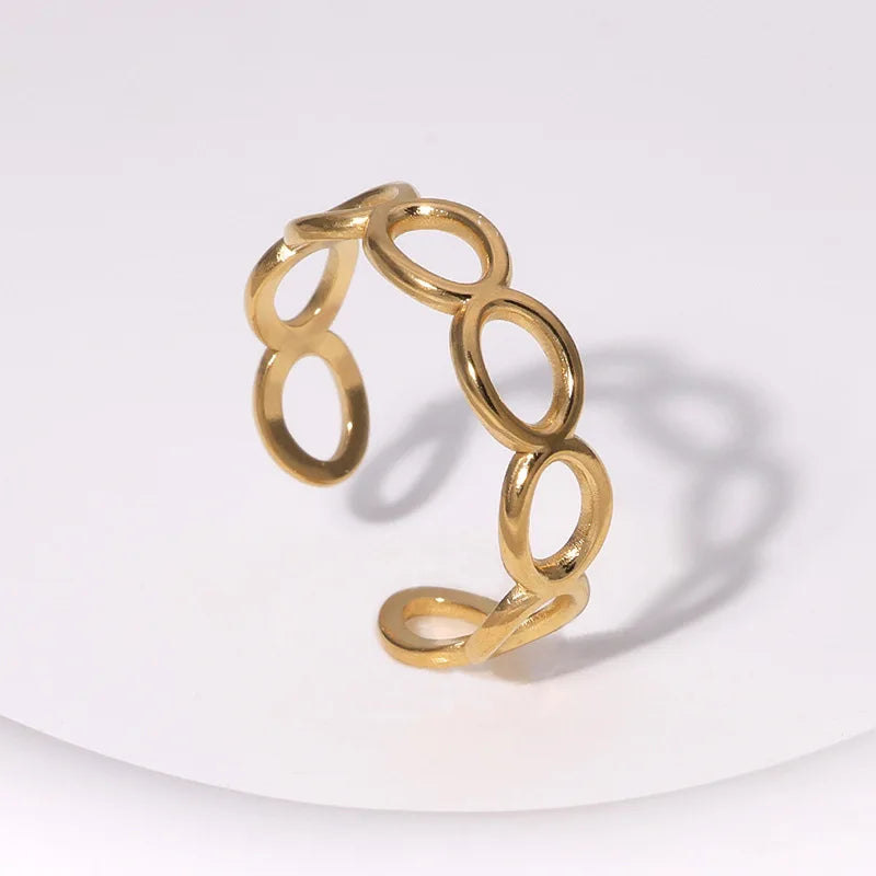 Beimai OEM Ring Fashion Popular Oval Hollow Waterproof 18k Gold Plated Stainless Steel Unisex Ring