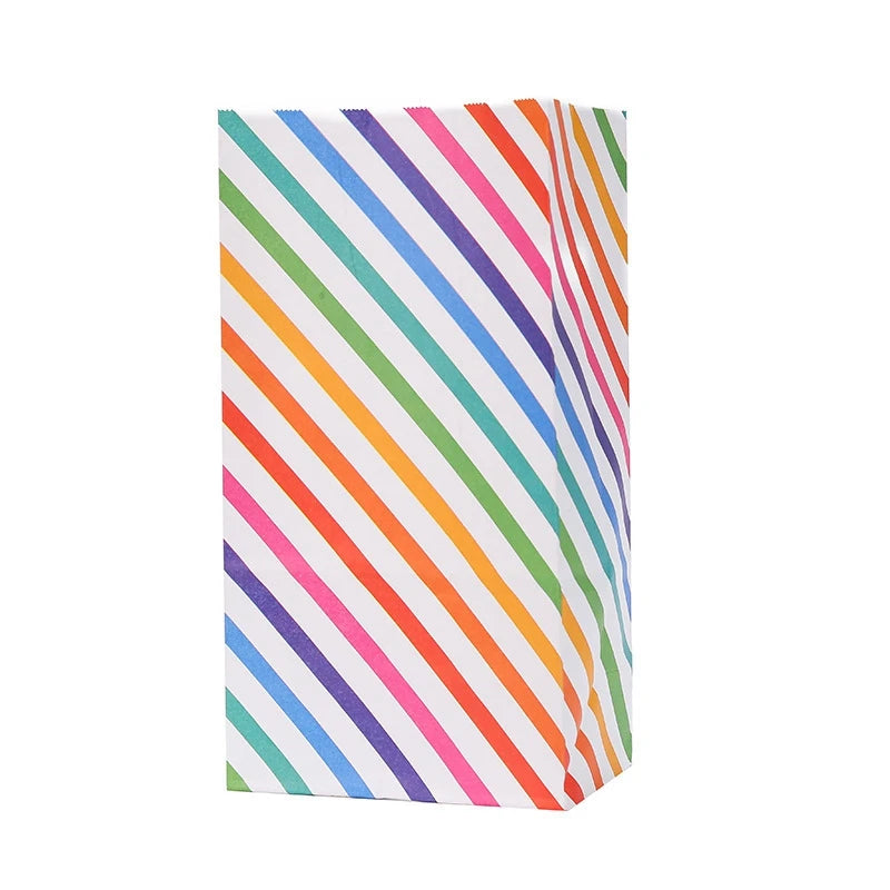 Custom Recyclable Rainbow Stripe Merry Christmas Gift Candy Cookie Kraft Paper Bag with Own Logo for Packaging