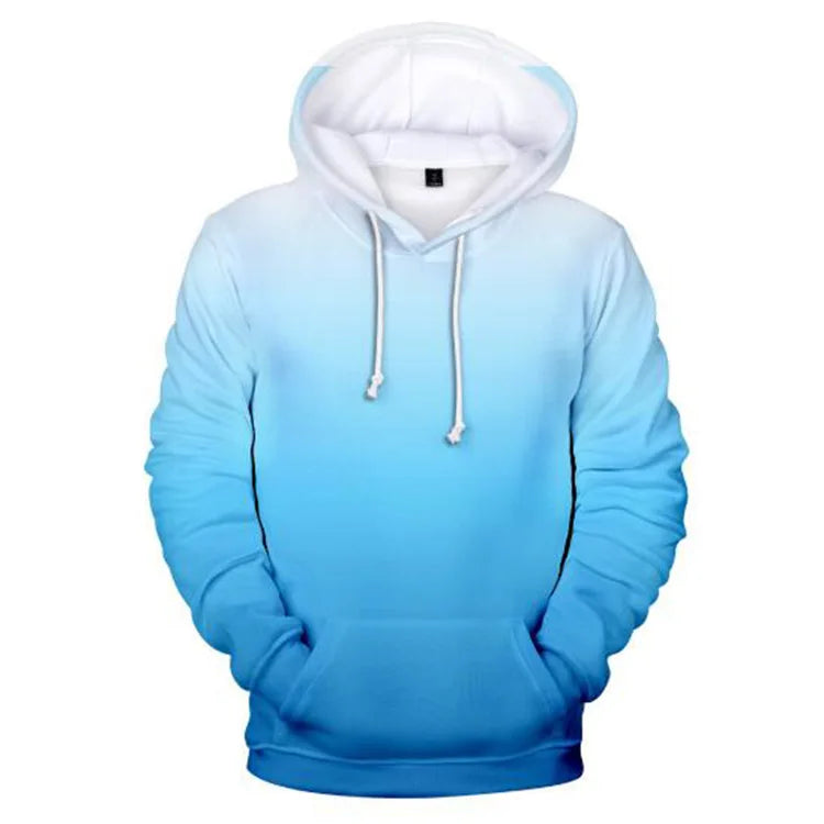 Blue Hoodie Casual 3D Gradient Color Printing Hooded Sweatshirt Street Harajuku Pullover Hip Hop Men Clothing