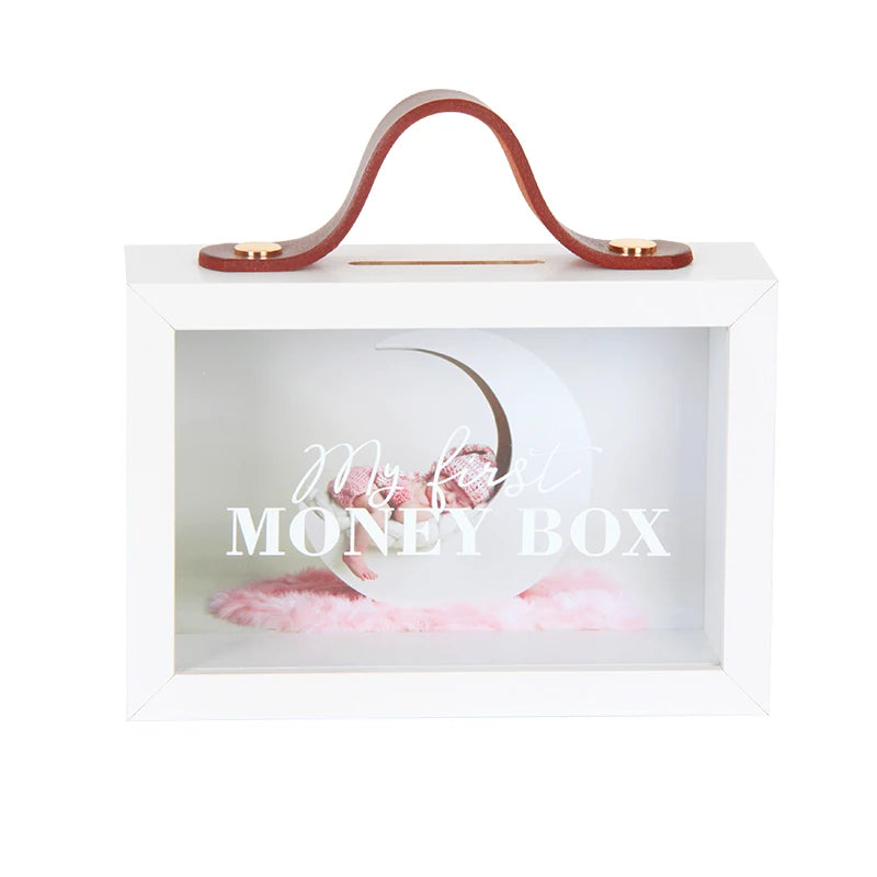 Customized Wooden Piggy Bank with Leather Strap Money Box for Adults and Kids for Saving Travel Fund Gift