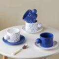 400ml Couple Handmade Chubby Ball Handle Irregular Mug Splashed Ink Spotted Ceramic Coffee Mug Cup and Plates