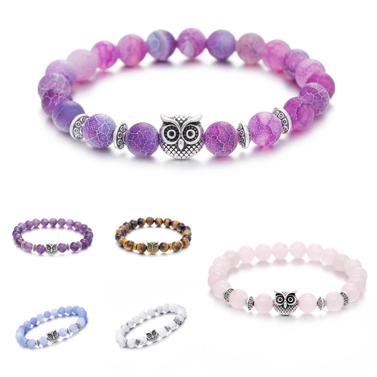 Vintage Owl Charm Natural Gem Bracelet Adjustable Women's and Men's Jewelry Anniversary Gift First Choice
