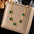 Nabest Stainless Steel Rectangle Emerald Necklaces Women Gold Plated Tarnish Free Cubic Zirconia Clavicle Choker Jewelry