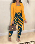 2023 Europe and America's Hot Selling Autumn/Winter Women's Fashion Printed Coat and Pants Three Piece Set
