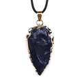 2026 Wholesale Stone Blue Sand Stone Arrowhead Gold Electroplated Edge Pendant Charm Pendant Stone Pendants