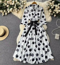 LW0742 Niche Elegant Dress Women 2025 New Lace-Up Waist Polka Dot Print Shirt Dress Casual Women'S Dresses
