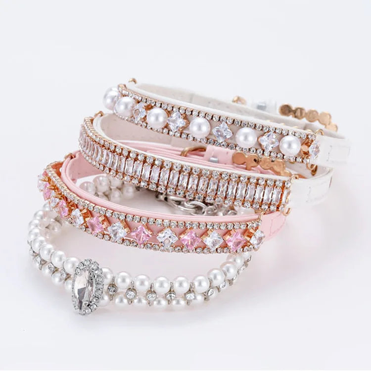 Wholesale 4 Pcs Set Luxury Rhinestone Small Dog Cat Collars Necklace Sparkle Diamonds Chihuahua Kitten Crystal Collar