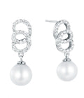 QX Custom Oem Fine Jewelry Wholesale White Freshwater Pearl Luxury 925 Sterling Silver Zircon Stud Women Mom Drop Earring